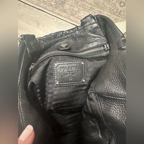 Prada Cervo Black Leather Hobo Bag with Dual Handles